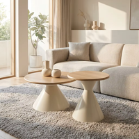 Vente en gros d'usine - Ensemble de 2 tables basses rondes modernes - Tables d'appoint circulaires minimalistes en bois et blanc pour le salon
