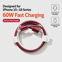 Kabel Pengisian Cepat PD 60W 3.3FT Baru 2026 untuk iPhone 18 Pro Max 3A USB-C ke Type-C, Kabel Data Pengisi Daya Ponsel untuk iPhone 15