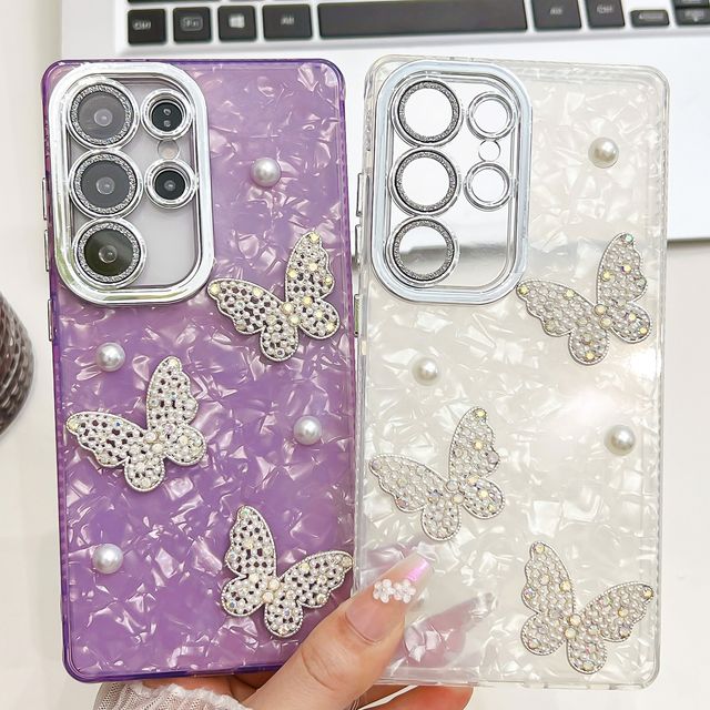 Luxury Gradient Phone Case for IPhone 16 15 14 13 Girls Glitter butterfly Design Cell Phone Cover for Samsung S24 S25