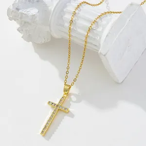 高品质亮片先知镀金镶嵌锆石十字架吊坠项链