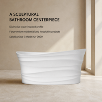 Baignoire en pierre artificielle blanche à surface solide, design ondulé brillant, longueur personnalisable, pour usage hôtelier et domestique, vente en gros