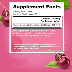 Großhandel Cherry <span class=keywords><strong>Vitamin</strong></span> B12 Tabletten, benutzer definiertes Logo, gentechnik frei, Labor getestet, schneller Versand weltweit - Product Image 5