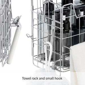 Panier de rangement mural moderne en acier inoxydable pour salle de bain avec porte-serviettes et crochets, étanche, double niveau - Product Image 4