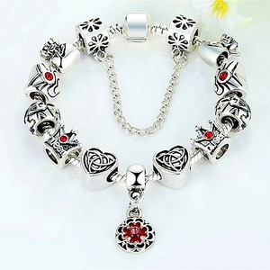 Pulsera De Plata De Ley 925 Designer Rhinestone Beaded <strong>Charm</strong> Fashion 925 <strong>Silver</strong> Plated Snake Chain <strong>Bracelets</strong> for Women - Product Image 6