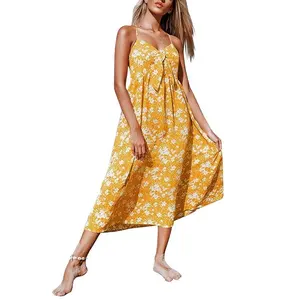 Oem fty tùy chỉnh phụ nữ quần áo sâu v-cổ hoa trượt Maxi Dresses Chất lượng cao ODM tùy chỉnh in DRESS nhà sản xuất đơn đặt hàng nhỏ