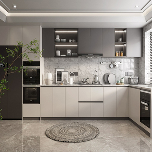 Modular tủ bếp với thiết kế cửa phẳng accessorized với bồn rửa vòi & bản lề cho khách sạn gỗ nguyên liệu đá cẩm thạch Countertop - Product Image 4