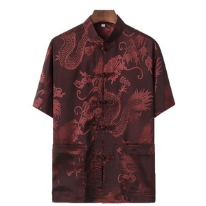 เสื้อเชิ้ตแขนสั้นลายสัตว์สไตล์จีนฤดูร้อนสำหรับผู้ชายวัยกลางคนและผู้สูงอายุ ผ้าแจ็คการ์ด โพลีเอสเตอร์ ลายแมนดาริน - Product Image 5