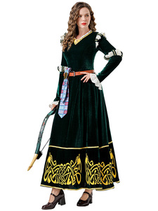Costume d'Halloween de style médiéval, robe longue rétro vert foncé pour Brave Legend Merida COS <span class=keywords><strong>Cosplay</strong></span> Game Costumes - Product Image 2