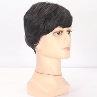 Perruques sans lacet pour hommes, style européen et américain, en cheveux synthétiques courts et volumineux, résistantes à la chaleur, fabriquées à la machine, pour le marché transfrontalier