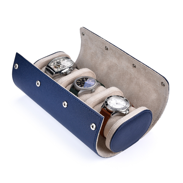 JUELONG Durable Round Packaging Travel Watch Case with Suede Lining Portable Luxury Custom Logo Other Watch Rolls 3 Storage Box