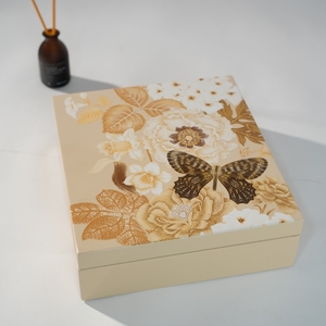 Luxury Lacquer <b>Box</b> With Golden Butterfly and Floral Pattern Handcrafted Wooden Jewelry Organizer With Compartments Premium - Product Image 4