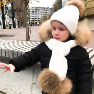 Precioso gorro de lana de Cachemira para niños con bufanda, pompón de piel extraíble, conjunto de gorro y bufanda para niños, conjunto de bufanda y gorro para niños - Product Image 2