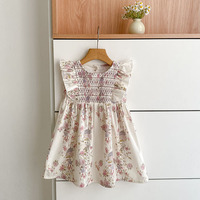 Robe d'été florale pour enfants de 2 à 7 ans, sans manches, à volants, à manches flottantes, mignonne, décontractée, pour fête, en coton, imprimé vintage, pour tout-petits
