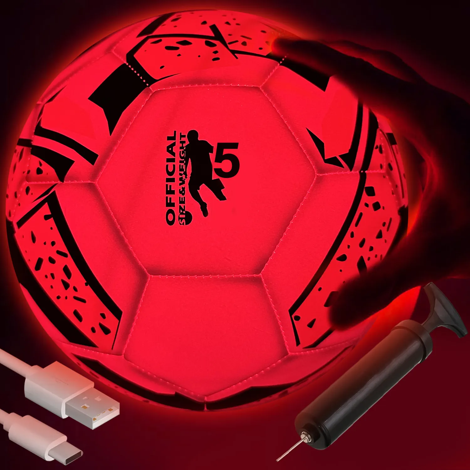 Bola de futebol LED recarregável tamanho oficial que brilha no escuro bola de treinamento iluminada