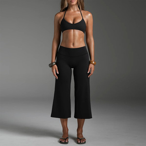 Custom Logo Fitness Gym Yoga Wear High Quality Adjustable Halter Sports Bra Top Calf-Length Capris <strong>Flare</strong> <strong>Leggings</strong> Set for Women - Product Image 2