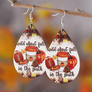 ต่างหูไม้วันขอบคุณพระเจ้าต่างหูจี้รูปฟักทองดอกทานตะวันเสือดาวต่างหูสำหรับผู้หญิง1107 - Product Image 2