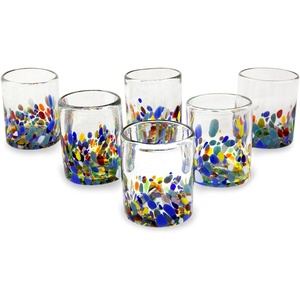 Bicchiere da acqua senza stelo per coriandoli messicani multicolore soffiato a mano riciclato artigianale da 14 once - Product Image 6