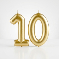 Bougies d'anniversaire en cire de paraffine non parfumées, couleur or métallisé, numéro 10, pour gâteaux, décorations pour filles et garçons, anniversaire