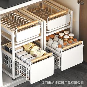 Chariot de rangement de cuisine à 2 niveaux ZWJ avec bacs amovibles et poignées en bois pour l'organisation du garde-manger - Product Image 5