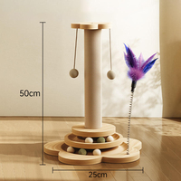 Poteau à gratter en bois pour chat avec jouet à bille rotative, poteau à gratter en sisal et jouet interactif à plumes pour chaton - Vente en gros