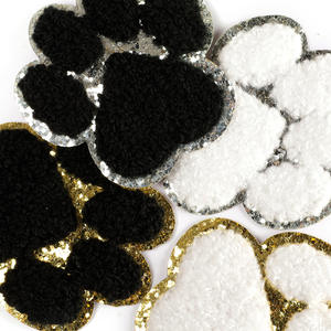 クローパッチ白黒色キラキラシェニール犬足爪パッチ - Product Image 1