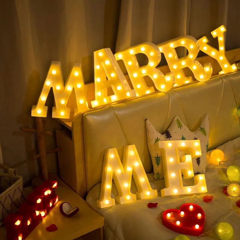 Decoration room battery powered led signs marry me Small Metal letters signage letters