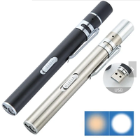 Stylo médical rechargeable par USB blanc jaune mini lampe de poche portable pour soins infirmiers lampe torche LED avec clip en métal pour le camping