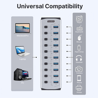 10 Port USB Charging dan Data Hub BC1.2 High Speed USB 3.0 Powered Hub dengan Adaptor
