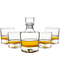 Decantador de whisky de lujo NOVARE Factory Heave Base Round Transparent de 750 ml con juego de 4 vasos