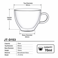 Vente flash - Tasse à café en verre borosilicate à double paroi, réutilisable, passe au micro-ondes et au lave-vaisselle