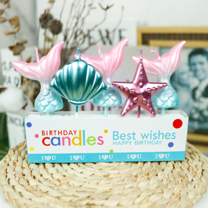 كارتون إبداعي متدرج لون خيالي ذهبي حورية البحر ذيل نجم المحيط قذيفة حفلة عيد ميلاد شمعة تزيين كعكة فريدة من نوعها شمعة - Product Image 6