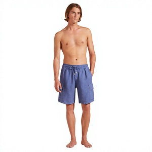 Pantalones Cortos Cargo Azules Sólidos para Hombre, Cintura Media, Cordón Ajustable, Cintura Elástica, Bolsillos, Estilo Casual, Bermuda, 100% Algodón, Tela Oxford - Product Image 5
