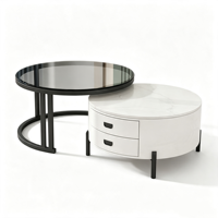 Ensemble de tables basses rondes imbriquées minimalistes italiennes modernes, plateau en pierre frittée mate, mobilier de luxe léger pour salon