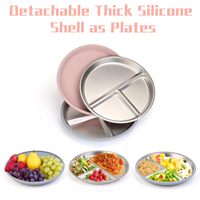 Offre Spéciale : Assiette Bébé Personnalisable avec Logo, en Acier Inoxydable 304 à Trois Compartiments, Assiette en Silicone pour Tout-Petits