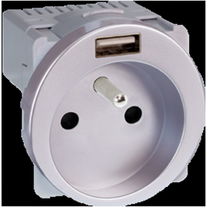 COMETE Silver Combiné 2P + T + USB une prise 5.5V Fiches et prises de haute qualité - Product Image 1