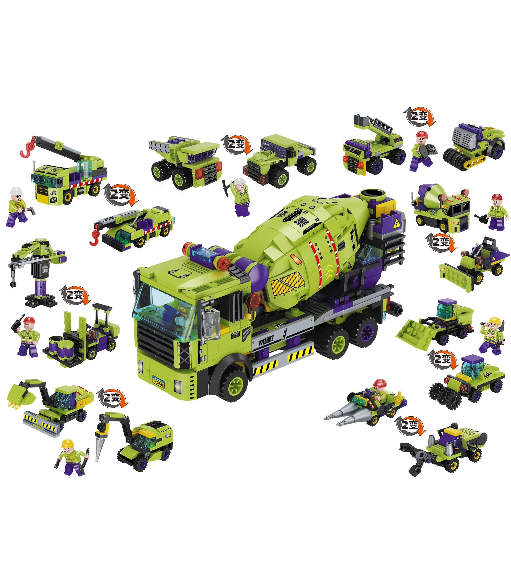 Assemble 8in1 Engine Cement Mixer Truck Model Mini Figures Construction Vehicle Building Blocks Cement Trucks Bricks Toys