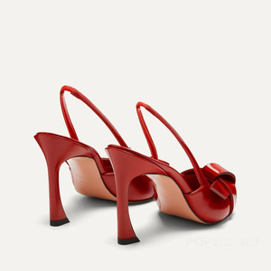 Sandalias de tacón de aguja con correa trasera y hebilla metálica para mujer, talla grande 45, con punta puntiaguda y diseño de nudo, de charol, estilo slingback. - Product Image 2