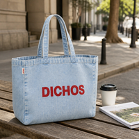 Sac fourre-tout en jean délavé tendance avec logo de marque personnalisé, sac de shopping réutilisable