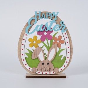 Adornos de Madera con Forma de Huevo de Pascua, Grabados con Láser 'FELIZ PASCUA', Decoración para el Día del Niño, Regalo Infantil Rústico y Pastoral - Product Image 2
