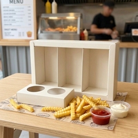 Boîte d'emballage alimentaire recyclable économique à trois compartiments pour snacks, frites et sushi, avec insert amovible pour coupelle de sauce