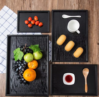 Plateau rectangulaire en bois noir de style japonais, plateau à fruits, plateau à thé, plateau de service pour hôtel, plateau en bois massif, vente directe du fabricant