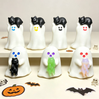 Figurine de fantôme d'Halloween en jade blanc avec cœur ou chat, fantôme en cristal mignon et effrayant pour la décoration et les cadeaux d'Halloween