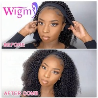 Bandeau en cheveux humains vierges brésiliens, texture Yaki, afro raide, afro bouclé, avec dentelle HD transparente