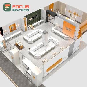 High End Wooden Jewelry Counter Glass Display Cabinet Luxury LED <b>Light</b> Modern Custom Jewellery Shop Design - Product Image 5