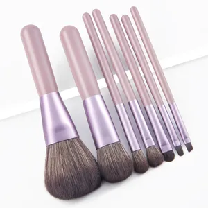 Hot Selling New 7 pcs Lila Holz Make-up Pinsel Set Mit Make-up Pinsel Tasche Kosmetische Werkzeuge Geschenk Mädchen Beauty-Produkte