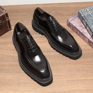 Designer High Quality Men's Formal Shoes Genuine Leather Pointed Toe Lace-Up Breathable Lightweight Anti-Slip <b>Platform</b> <b>Oxfords</b> - Product Image 5