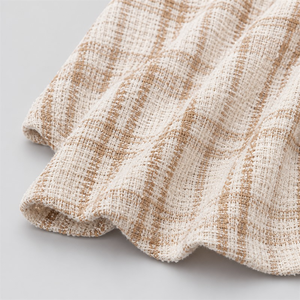 Vestido <span class=keywords><strong>Omen</strong></span> Tweed, Corte A, Cuadros, Sin Mangas, Cuello Barco, con Cinturón, Color Crema Beige, para Fiesta o Cóctel - Product Image 6