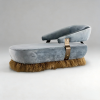 Canapé-lit Chaise Longue Moderne de Luxe Rembourré à Franges en Velours et Laiton pour Salon de Villa