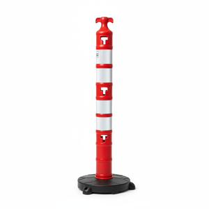 Poste de Advertencia de Tráfico Rojo con 4 Elementos Reflectantes, 120 x 11 cm, Material de PE Plástico con Peso para Seguridad Vial - Product Image 2