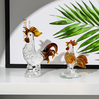 Figurine de coq en cristal poli, écologique, gravée, miniature peinte à la main, objet de collection d'art populaire